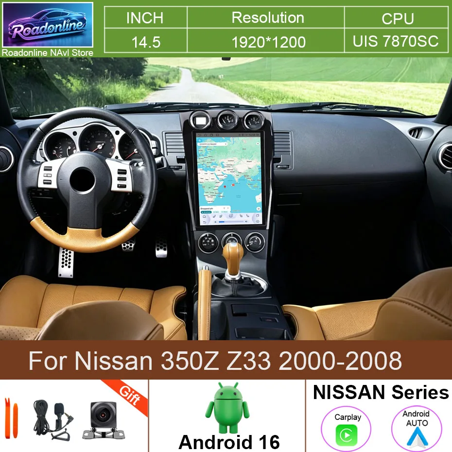 14,5-Zoll-Android-16-Autoradio für Nissan 350Z Z33 2000-2008, Autoradio mit kabellosem Carplay, Stereo, GPS-Navigation und Headunit