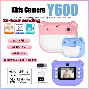 Children's Digital Camera Instant Printing Thermal Printing Camera Instant Photo Printing Camera Video Toys for Kids + 32G Memory Card