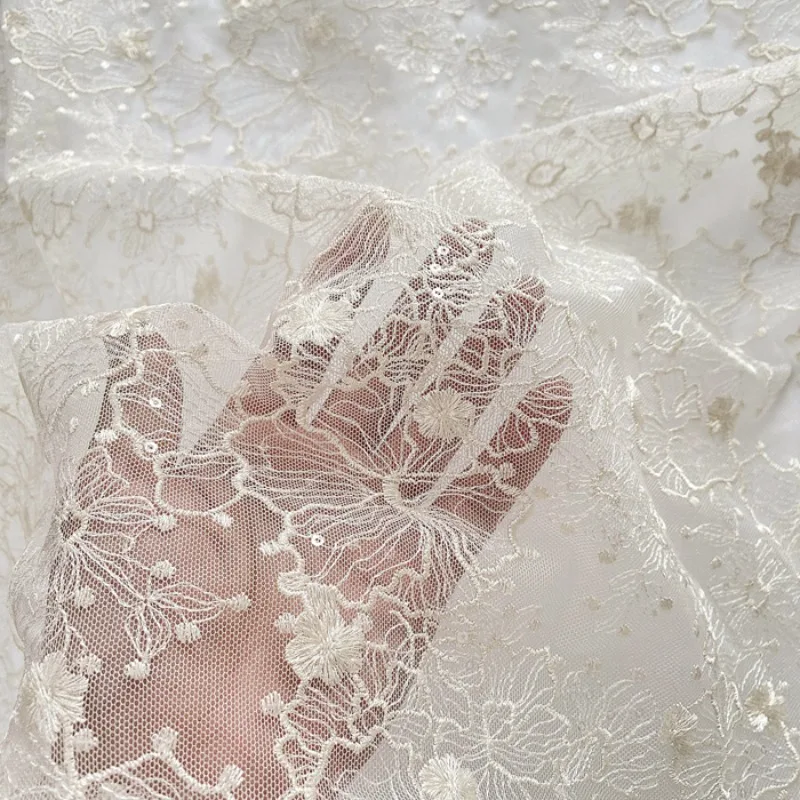 

Embroidered Lace Sequins Embellished Embroidery Mesh Fabric Beautiful Women's Dress Cheongsam Dresses Clothing Fabric