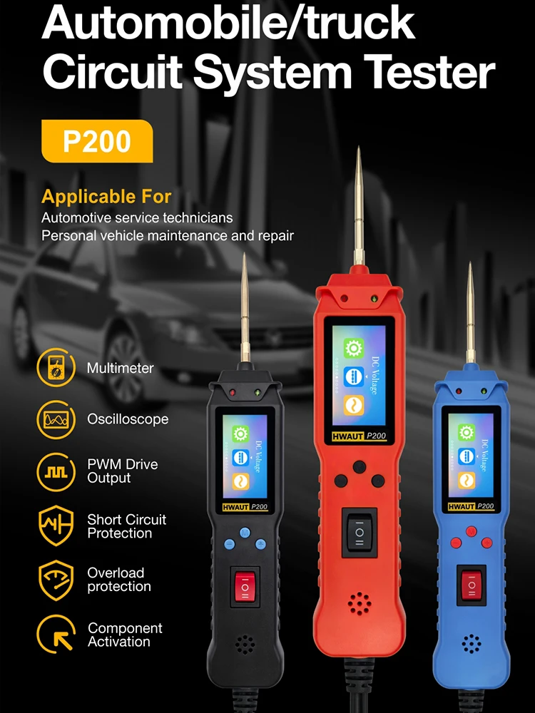 

12 24V P100 Pro P200 Automotive Circuit Tester Power Circuit Probe Electrical Tester Continuity Voltage Test/Test Light 2M Cable