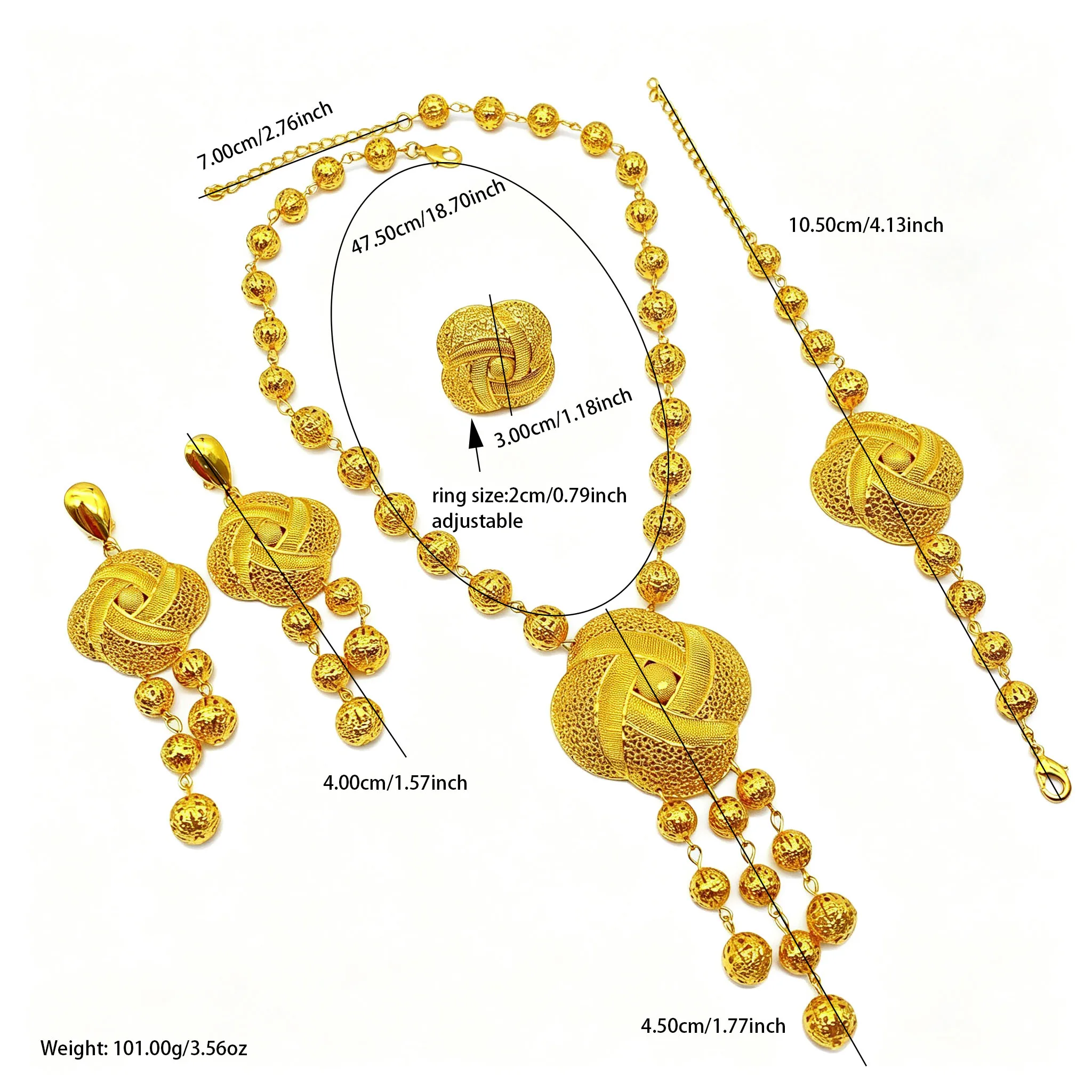 Nigerianische Perlenkette Ohrringe Schmucksets für Frauen Lange 24K Goldfarbene Hochzeitsarmbänder Indische Ringe Brautgeschenk – Detail 6