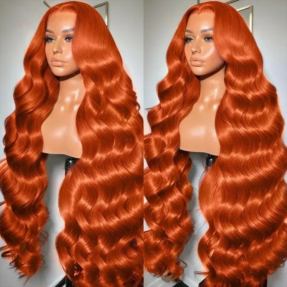 

Парик из натуральных бразильских волос Ginger Orange Body Wave 13x4 13x6 с прозрачной кружевной передней частью, цвет 613, для женщин