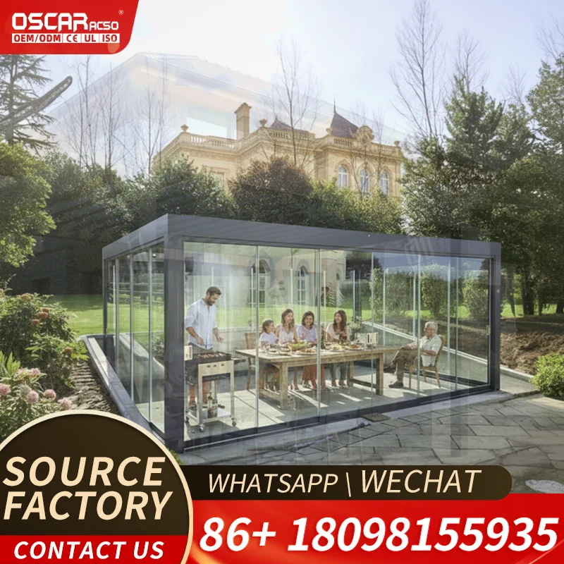 Tailored Modular Retractable Pergola Scandinavia Sunroom Patio Backyard Outdoor Smart Shelter Glass Enclosure Aluminum Terrace E