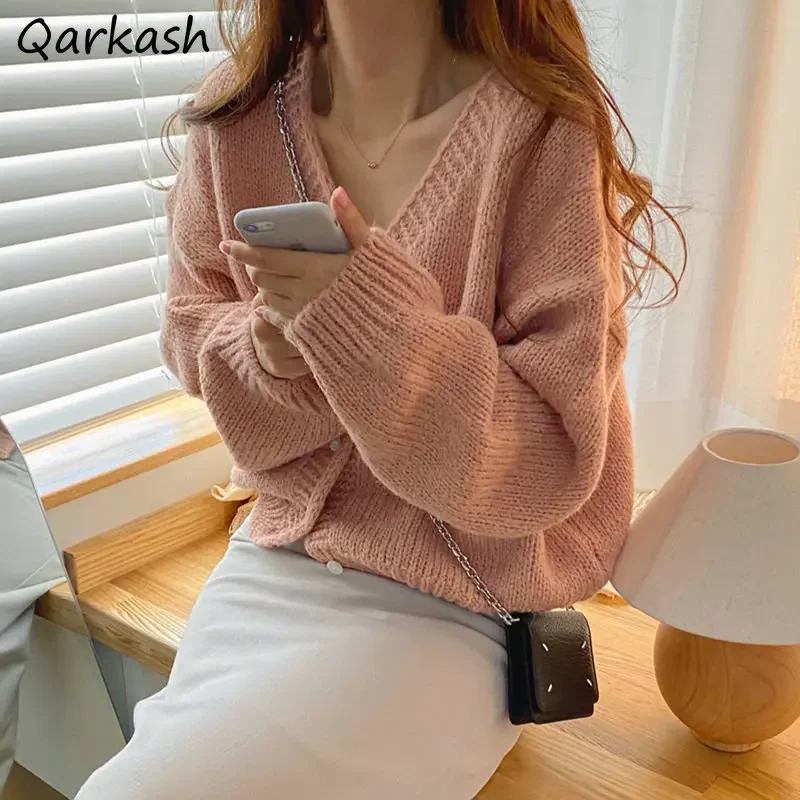 

Knitting Cardigan Women Casual V-neck Temperament Long Sleeve Aesthetic Stylish Sweaters All-match Solid Lovely Кардиган Женский