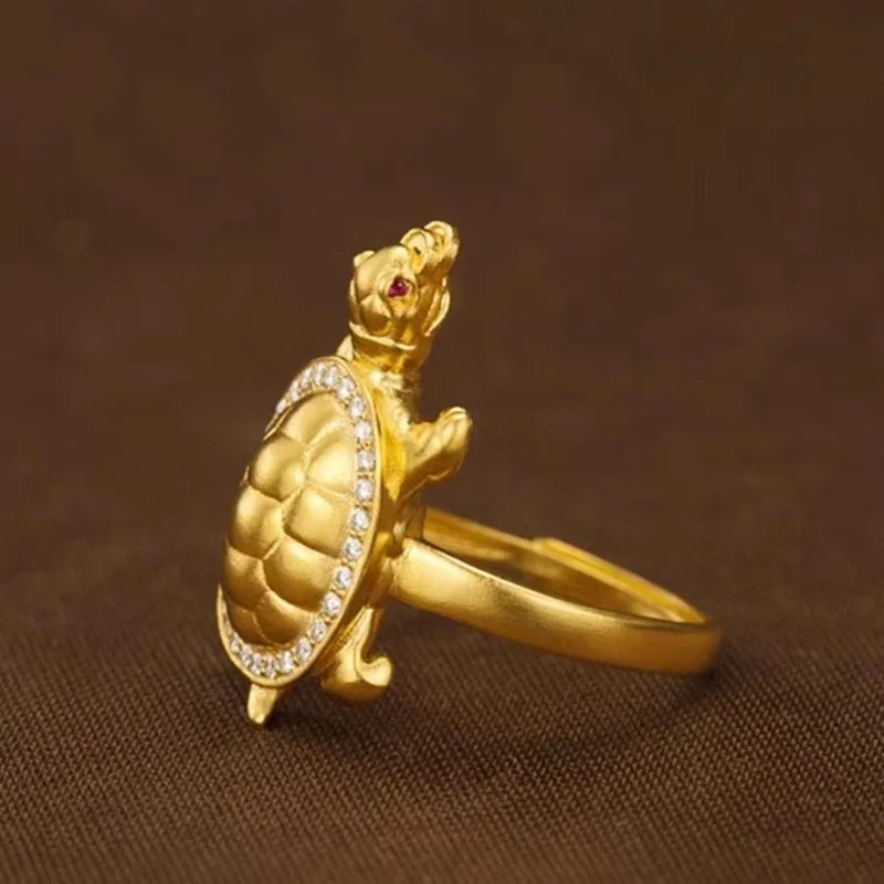 QEENKISS Gold Vintage Turtle Tortoise Ring For Women Wedding Party Birthday Christmas Mother Bride Girlfriend Lady Gifts RG5196