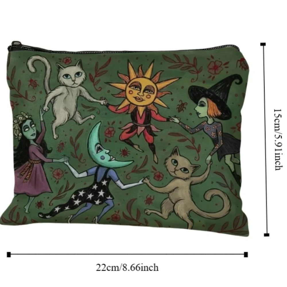 Nuova borsa per il trucco con design a forma di gatto e luna, borsa di stoccaggio durevole e portatile, borsa per la foresta alla moda