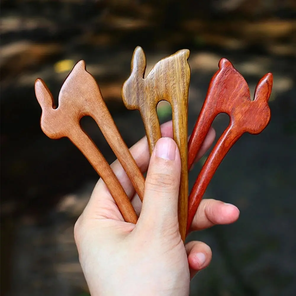 Headdress Animals Sandalwood Hair Sticks Hair Sticks For Girls Rabbit Hair Sticks Chinese Hair Fork Women Hanfu Hairpins Wooden