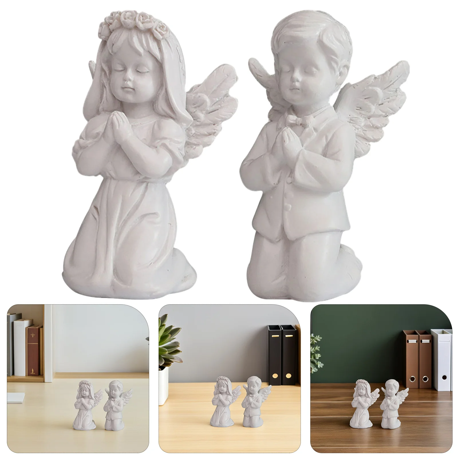 

2Pcs Resin Angel Figurines Desktop Prayer Decoration Lovely Resin Ornament Home Crafts Angel Figurines Desktop Decoration