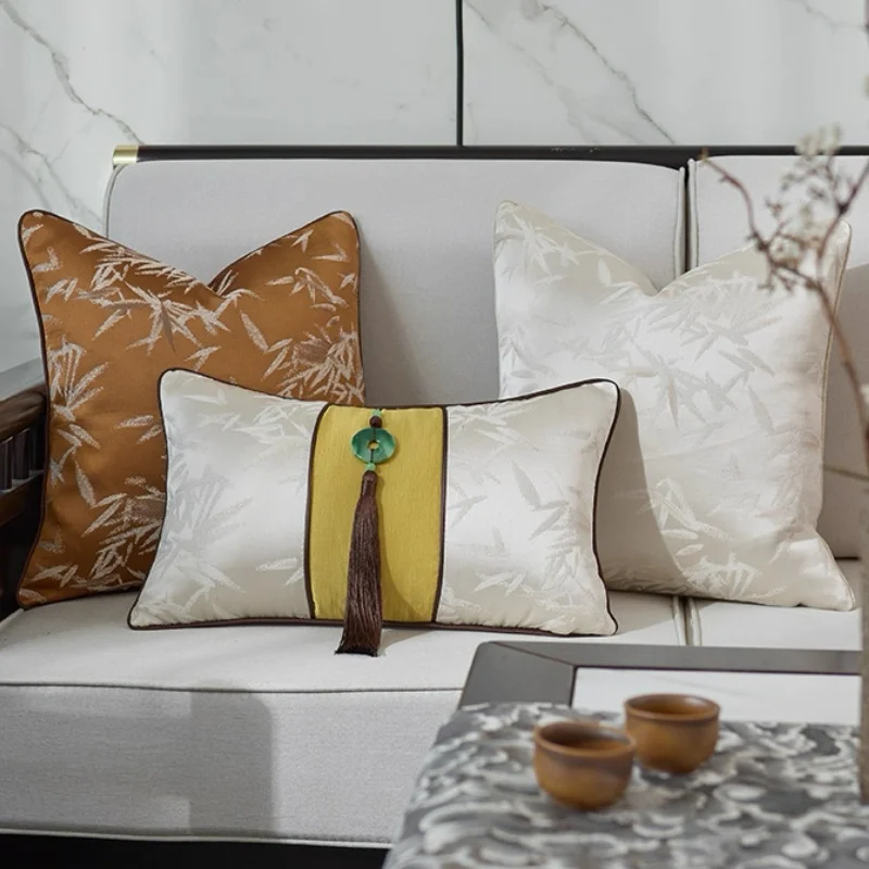Almofadas jacquard de bambu chinês, capa de almofada dourada marfim, moda moderna, capa de almofada decorativa para sofá, cadeira, decorações de casa