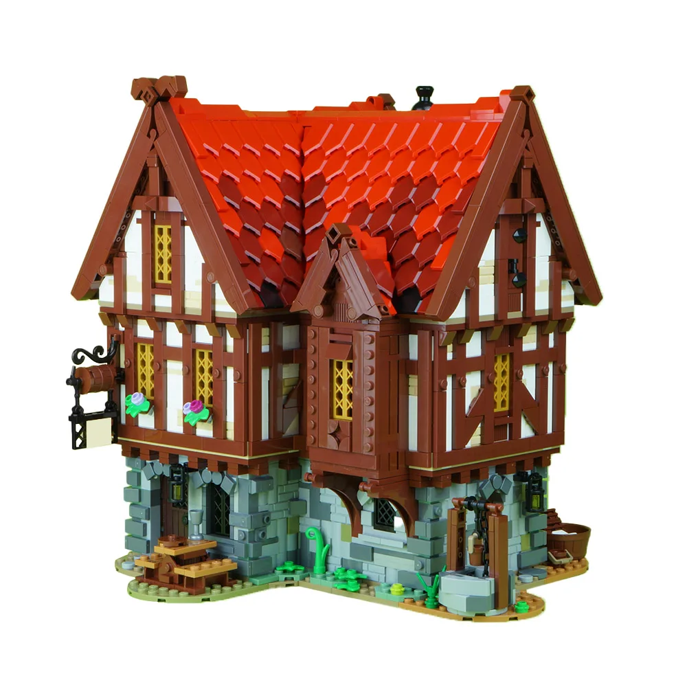 

MOC The Medieval Tavern House Building Blocks Set Village Market Architecture Blacksmith Shop Bricks Toys For Children Xmas Gift