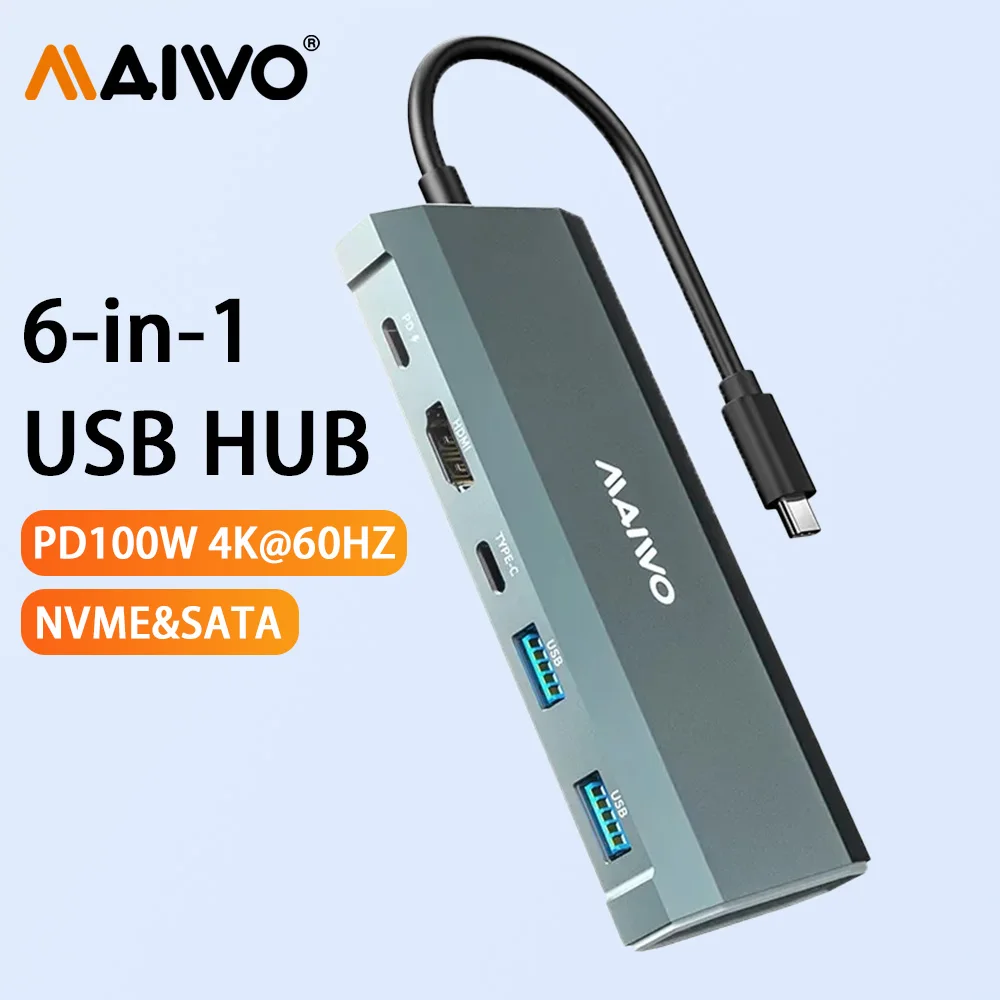 maiwo-6-in-1-usb-c-ハブ-m2-nvme-sata-ssd-エンクロージャ-type-c-to-hdmi-アダプター-互換性のある-4k@60hz-pd100w-サポート-読み書き対応-usb-ハブ