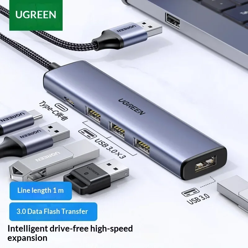 UGREEN CM473 15922 USB 3.0 Hub 4 Port High Speed USB Splitter Expansion Adapter 1m Cable with Power Port