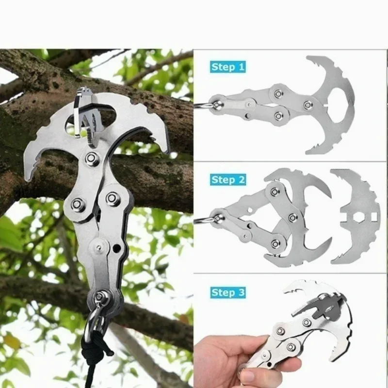 Lipat kait besi tahan karat multifungsi bertahan hidup luar ruangan memanjat cakar Carabiner perlengkapan berkemah perlengkapan serbaguna