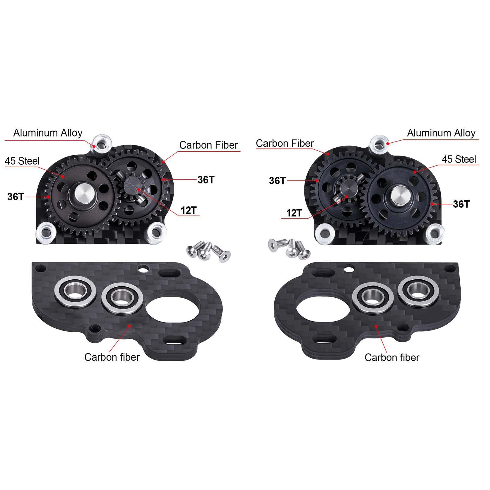 48P Ultra Light Portal Transmission Black Carbon Micro Transmission Suitable for 1/10 LCG Chassis Component Assembly Frame