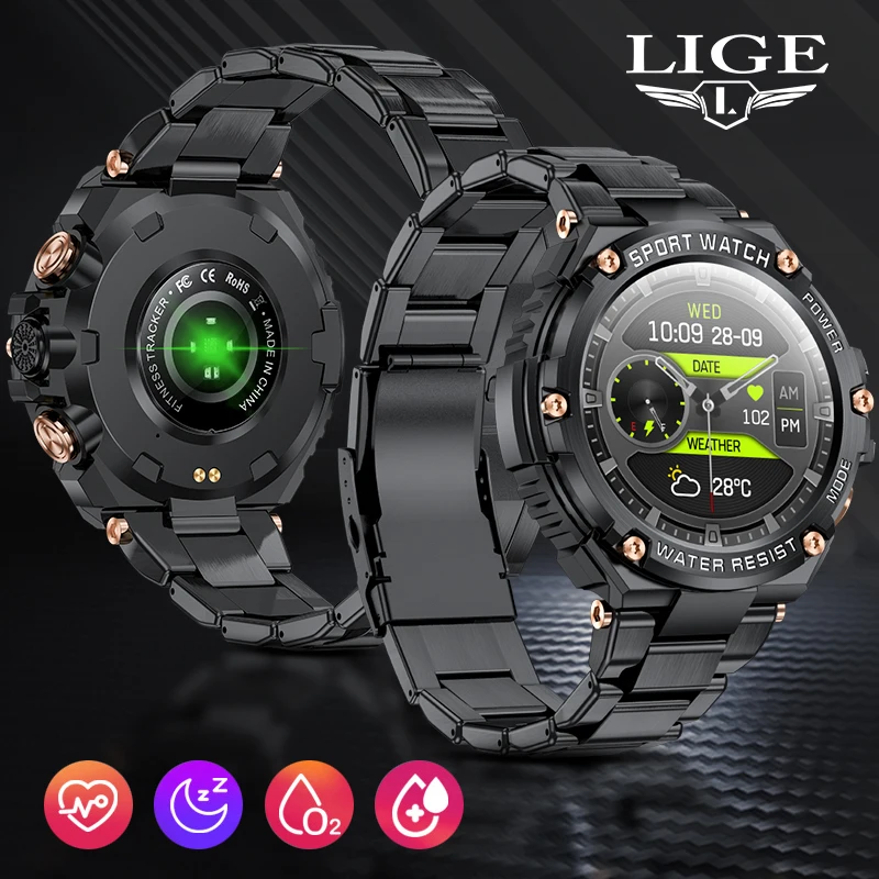 LIGE 800mA 2023 Smart Watch Men Bluetooth Call Outdoor Sports Bracelet IP68 Waterproof Smart Clock Men Smartwatch For Xiaomi