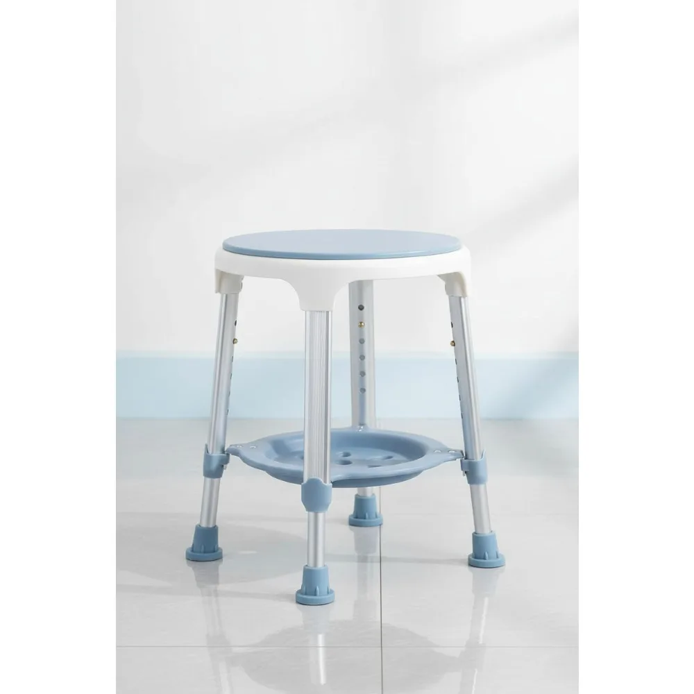 

360° Swivel Shower Chair Stool, Adjustable Height Bath Seat for Seniors Adults, 300LB Capacity with Storage Tray