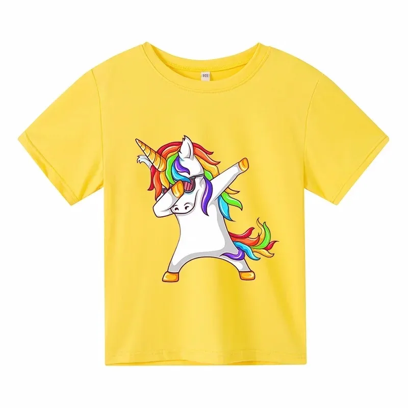 white Unicorn Cartoon Girls T-shirt Birthday Name  T-shirt Baby Boy Children Tops Kids cat horse Clothes