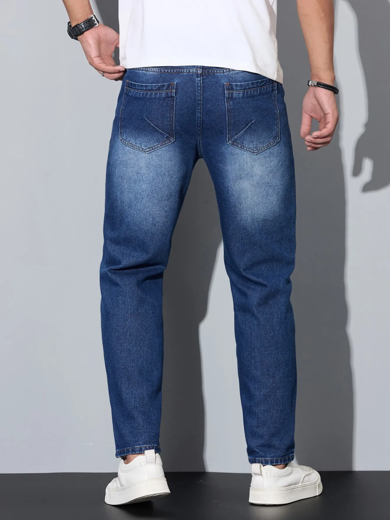 Men's Slim-Fit Jeans, Versatile, Stylish Retro Blue Skinny Jeans, Streetwear Men's Y2K Ripped Jeans,Suitable For All Seasons