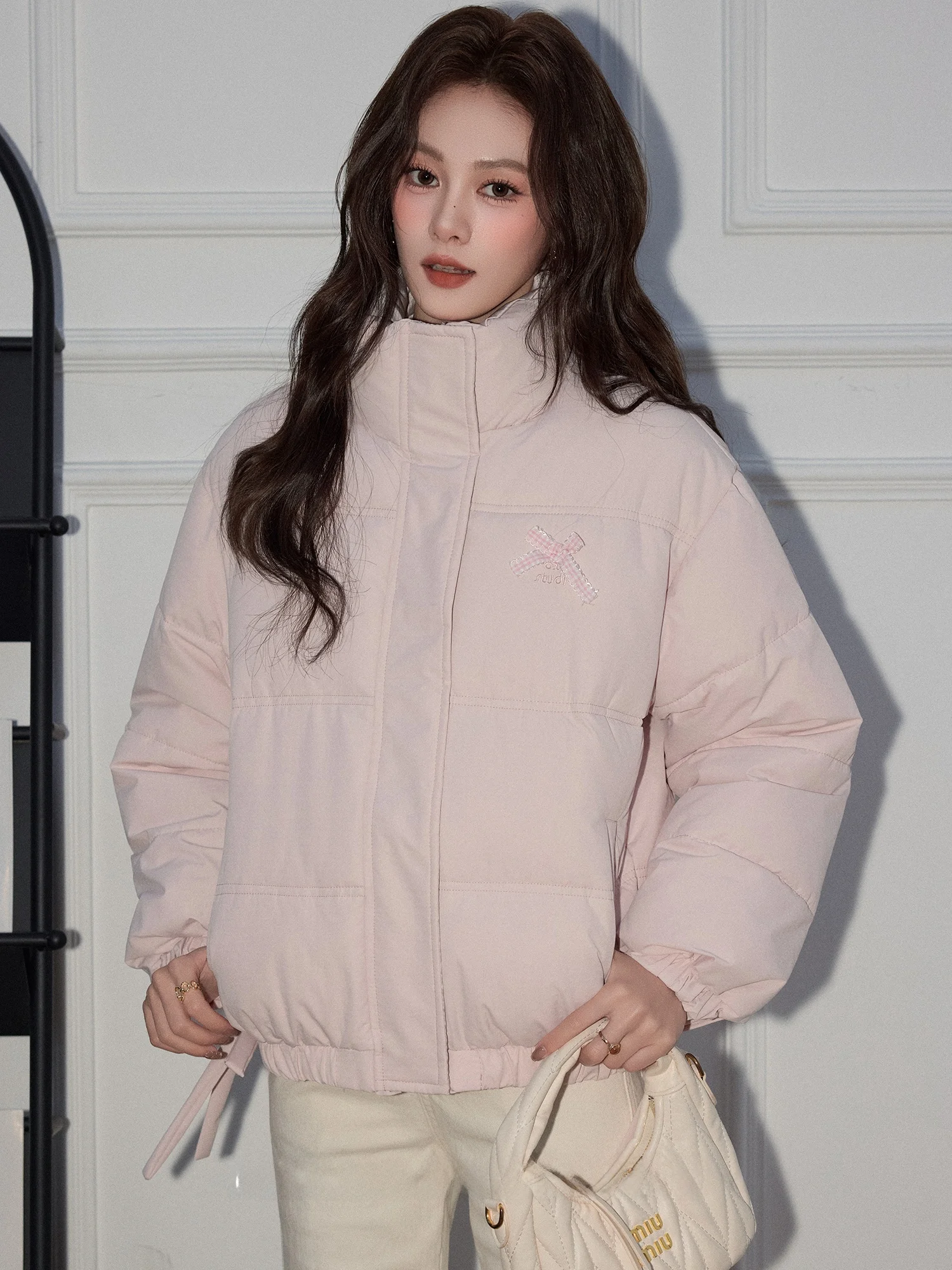 

Утепленная хлопковая куртка Sweet Sle Thiened для женщин, свободного кроя, с воротником-стойкой, зимняя теплая верхняя одежда с бантом