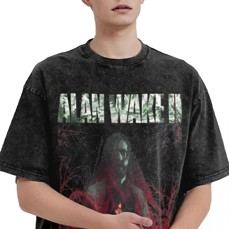 Men Alan Wake 2 90s Horror Game T Shirts Top Tees Beach Awesome Short Sleeve T-Shirt O Neck Popular Design Tshirt Cheap