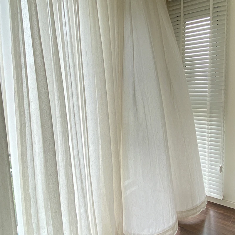 Japan Style Flax Linen Look Tulle Sheer Curtains for Living Room Windows Transparent Voile Curtain for Kitchen Customize