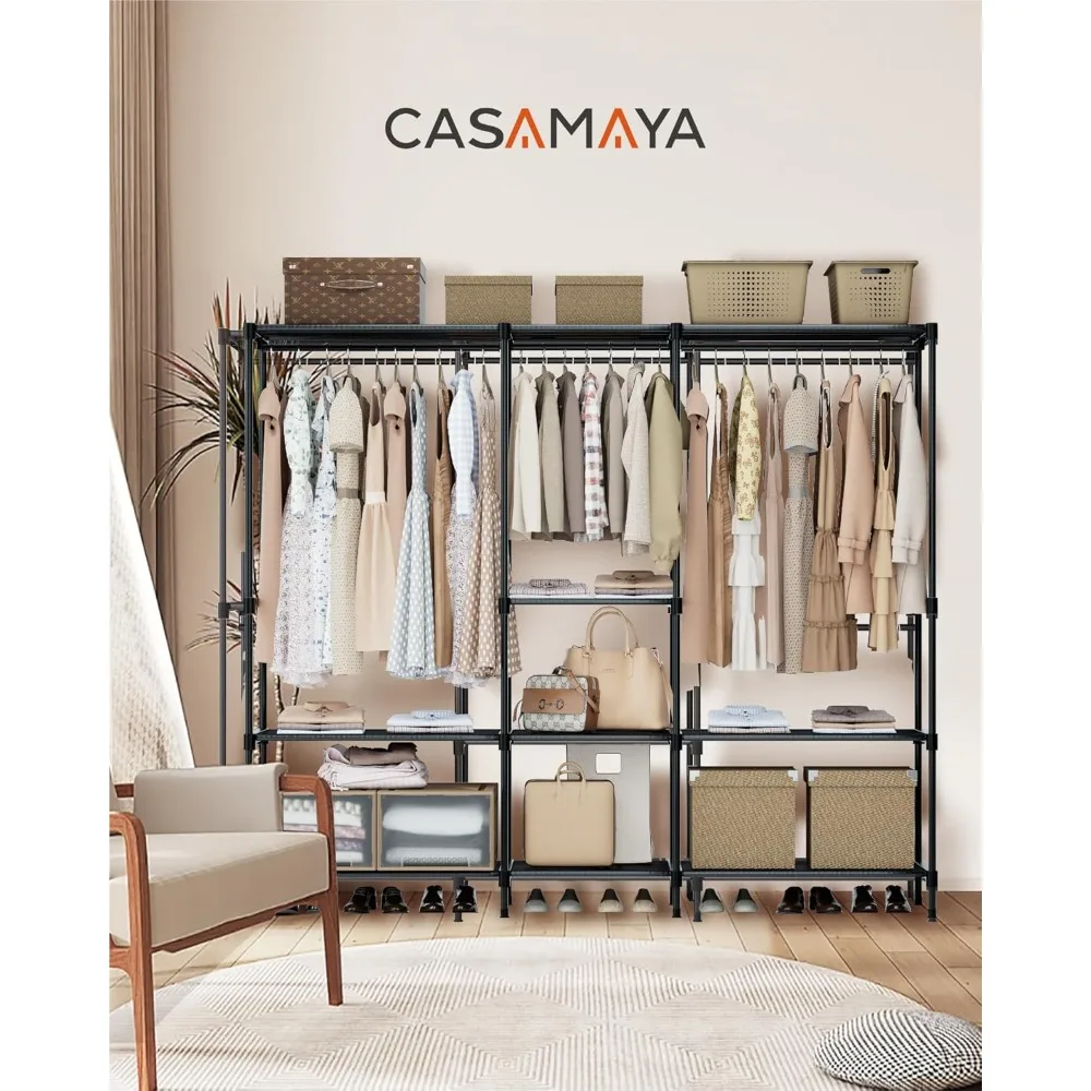 

Clothes Rack, Portable Closet, 71.7 Inch Large Capacity Wardrobe Closet, Clothes Storage Organizer with Shelves and 3 Hanging