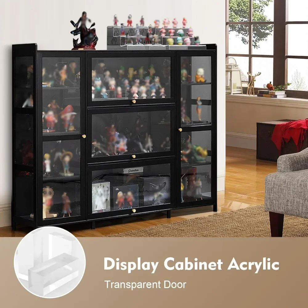 Black Display Cabinet 53.15in Acrylic Display Case Clear Showcase for Collection with Shelves for Figures Collectibles Office image 3
