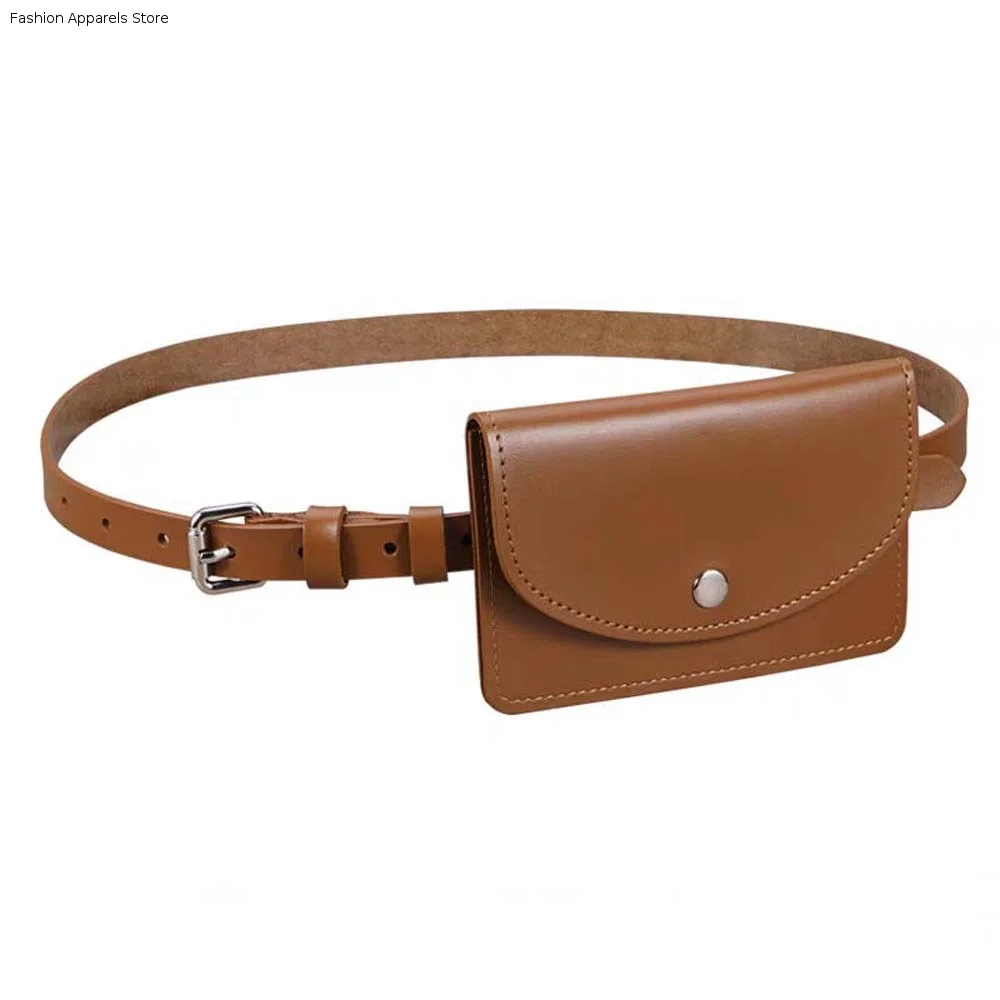 

Fashion Detachable Waist Belt With Bag 2 in 1 Flap Waistband Waist Bag Fanny Pack Solid Color PU Leather Coin Purse Daily