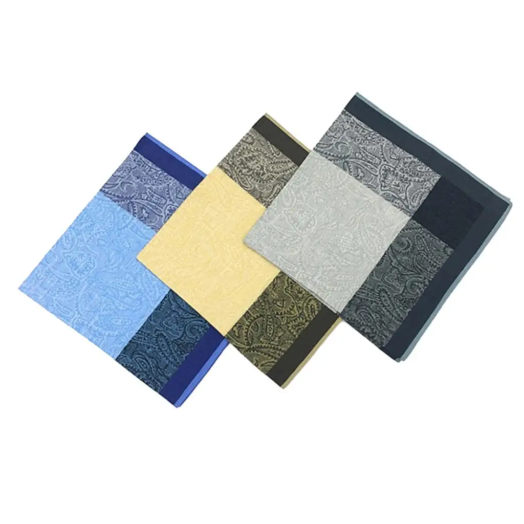 3 PCS Jacquard Pattern Handkerchiefs Cotton Pocket Square Hankies 16x16\