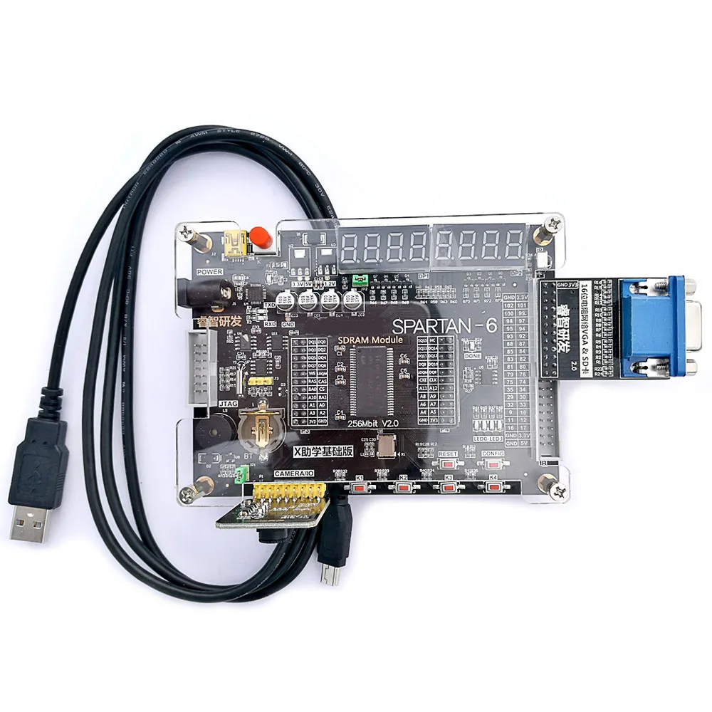 FPGA Development Board Xilinx Spartan6 XC6SLX9-TQG144 Development Board + 256Mbit SDRAM + 65536 color VGA Module + OV7670 Camera