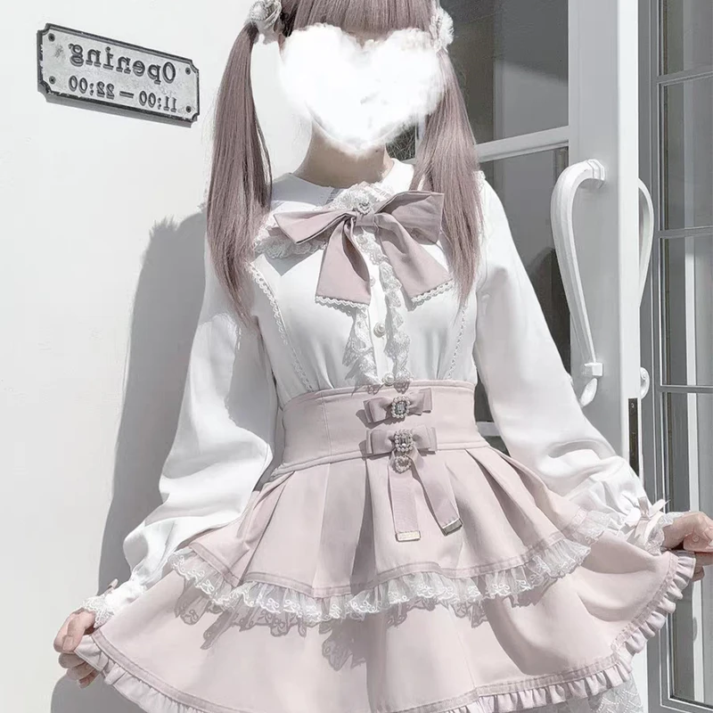 Jirai Kei Women Shirts Kawaii Lolita Y2K Rabbit Ears Cute Japanese Style Blouse Elegant Long Sleeve Sweet Tops Casual Shirt 2025