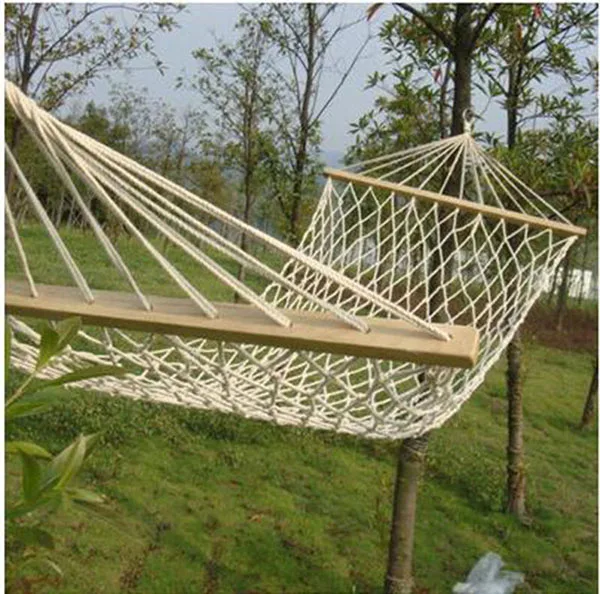 Wood Pole Cotton Rope camping Hammock White