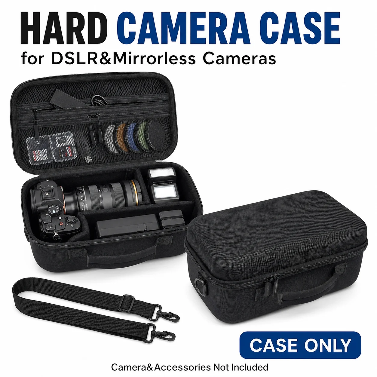 Hard EVA Camera Case For Canon EOS Rebel T7 R50 R100, Compatible With Sony A7IV, Oxford Travel Bag With Mesh Pockets - Case Only