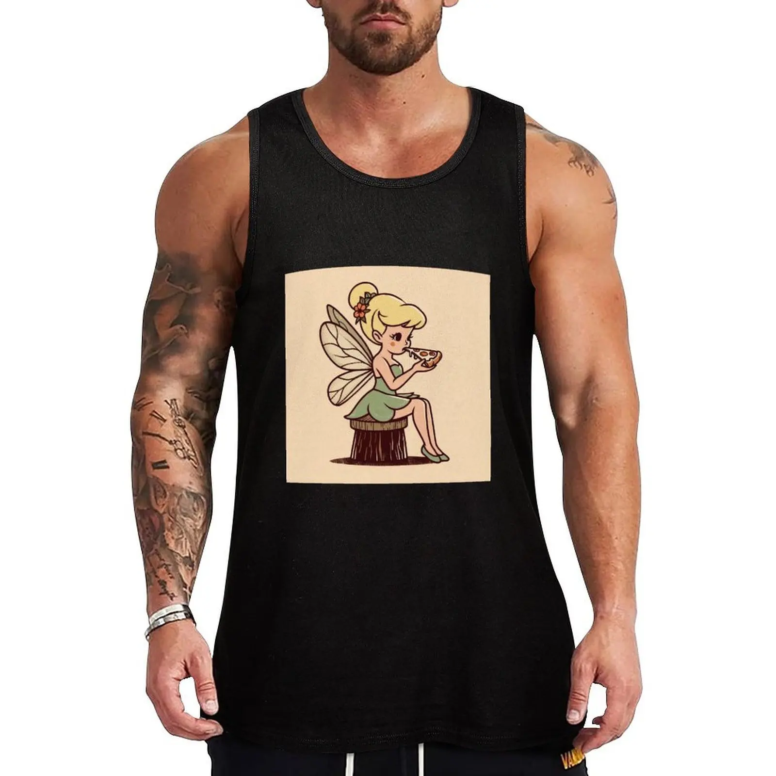 

Adorable fairy eating a delicious pizza in vintage style Tank Top Lightweight Casual Tank Top Loose Summer Sleeveless
