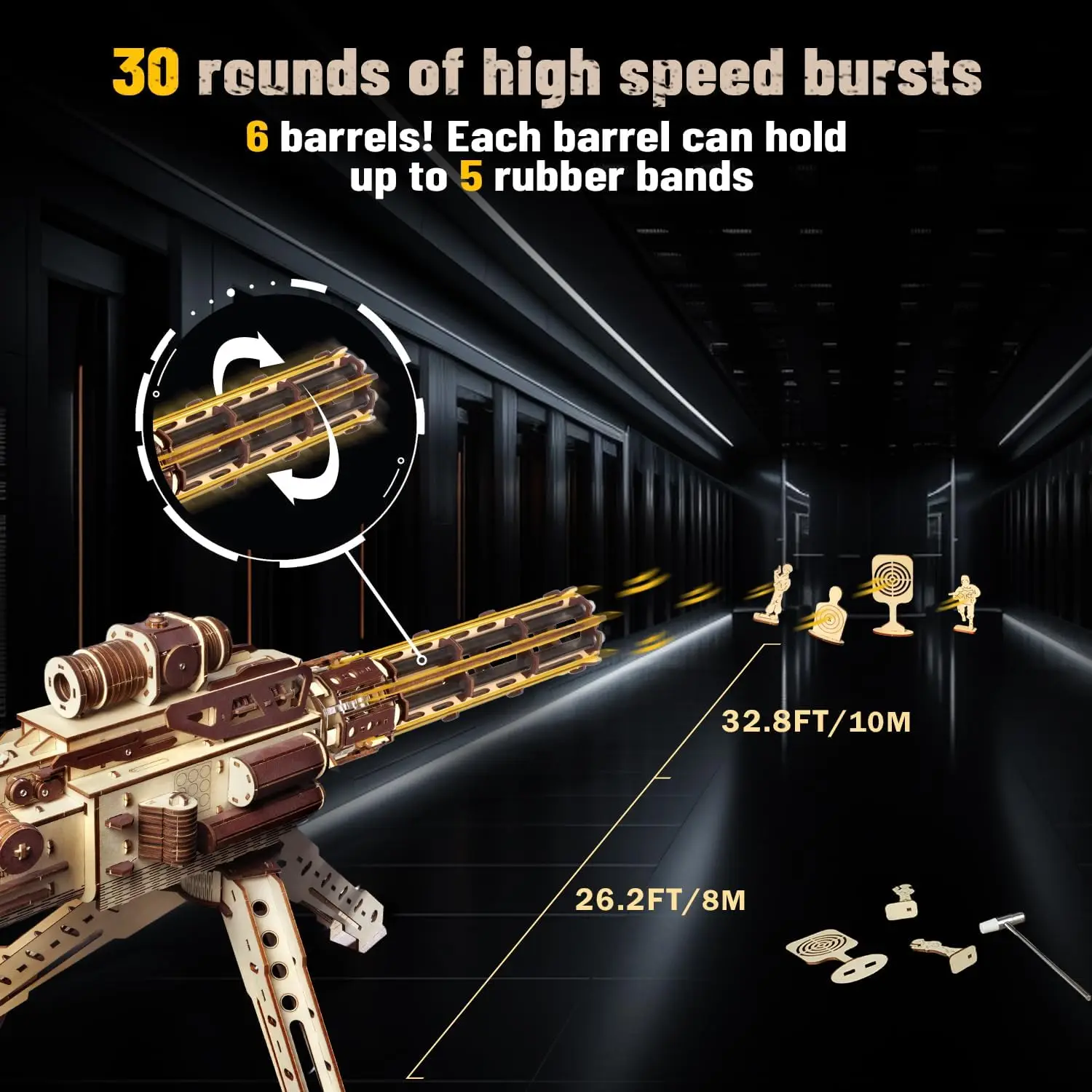 VATOS 3D木製ガトリングマシンガンおもちゃ クリスマスプレゼント 子供 男の子 大人向け 344ピース 木製パズル 組み立てモデルガン 射撃ゲーム