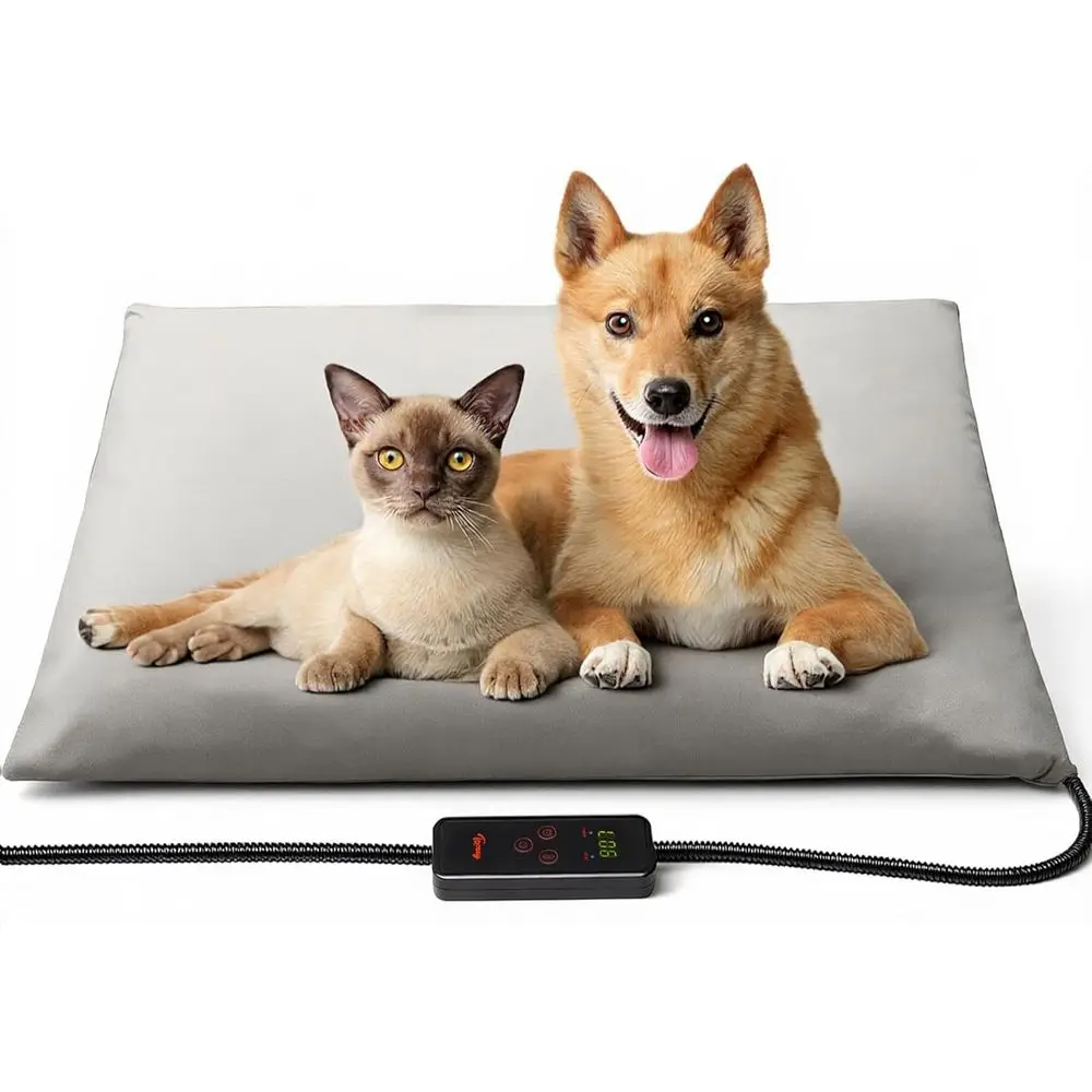 

Large Heated Pet Mat 35x24 in - Waterproof, Chew Resistant, 6 Temp Settings with Timer, Indoor Use for Dogs and Cats