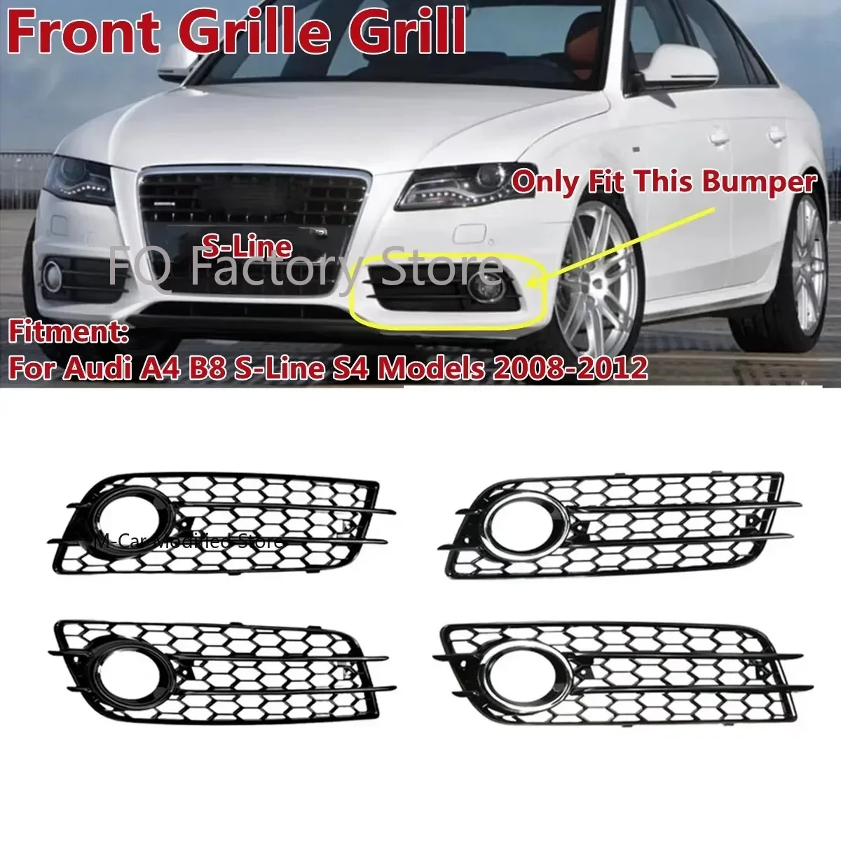 

Пара решеток противотуманной фары переднего бампера для Audi A4 B8 S-Line S4 2008-2012 1 пара сетчатых противотуманных фар HONEYCOMB