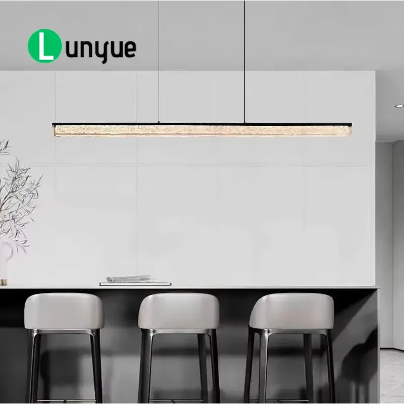 Modern Italian Style Ice Cracking Chandelier Simple Strip Design All Copper Ceiling Light Creative Courtyard Lighting Fixture