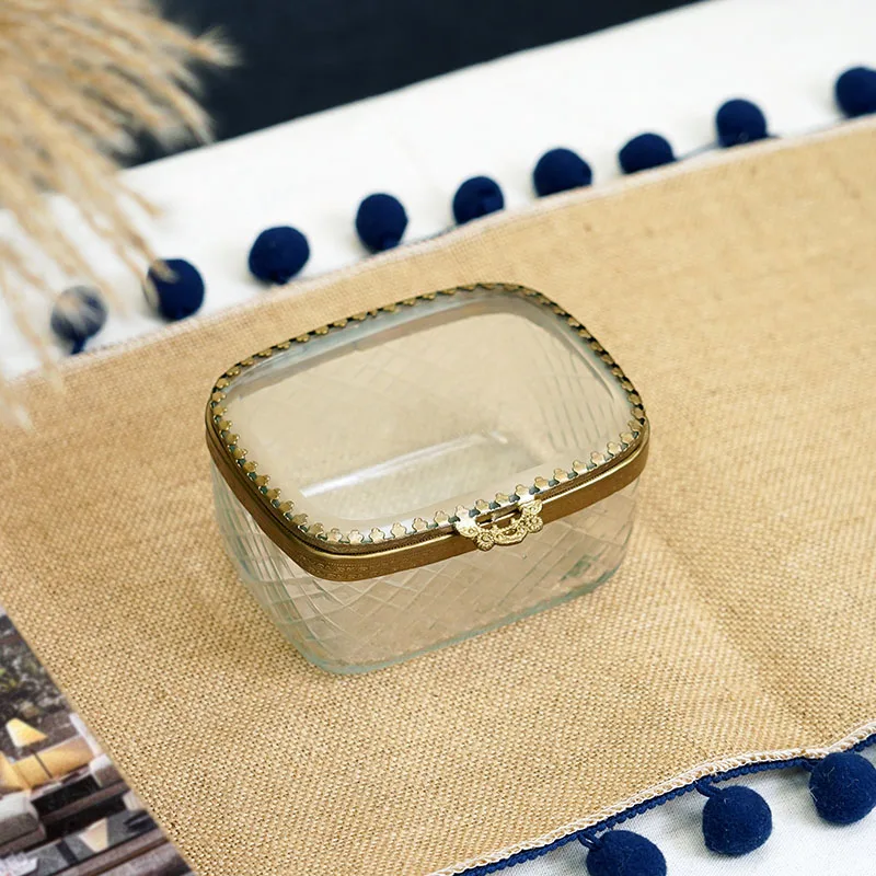 Handmade Retro Copper Edge Glass Jewelry Storage Box European Simple Classical Box