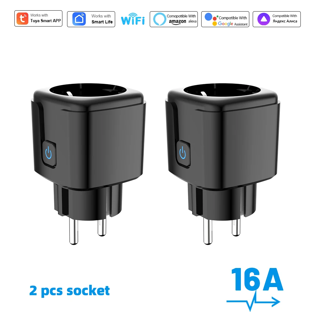 Tuya Smart Socket WiFi-afstandsbediening EU-stekker met energiemonitoring 16A/20A Spraakbesturing Google/Alexa Tijdgestuurd