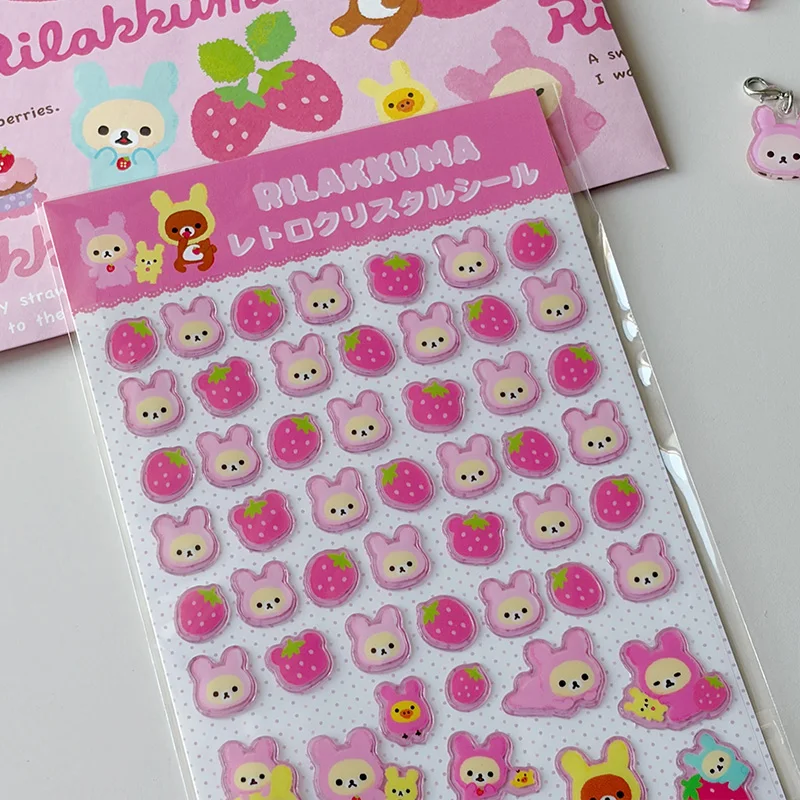 Cartoon Rilakkuma Erdbeer 3D Bubble Aufkleber DIY Handyhülle Scrapbook Deko-Sticker Anime-Zubehör Geschenk für Studenten und Freunde