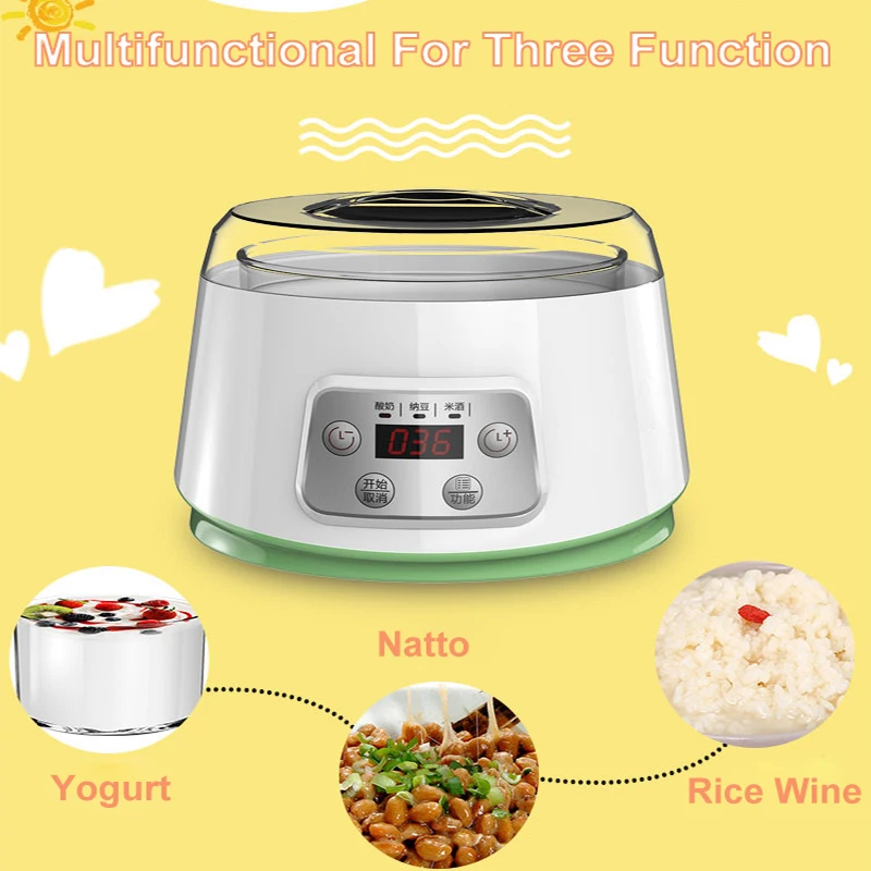 1.3L Automatic Yogurt Machine Constant Temperature Fermentation Rice Wine Machine Natto Machine Glass Liner 3 in 1 Yogurt Maker