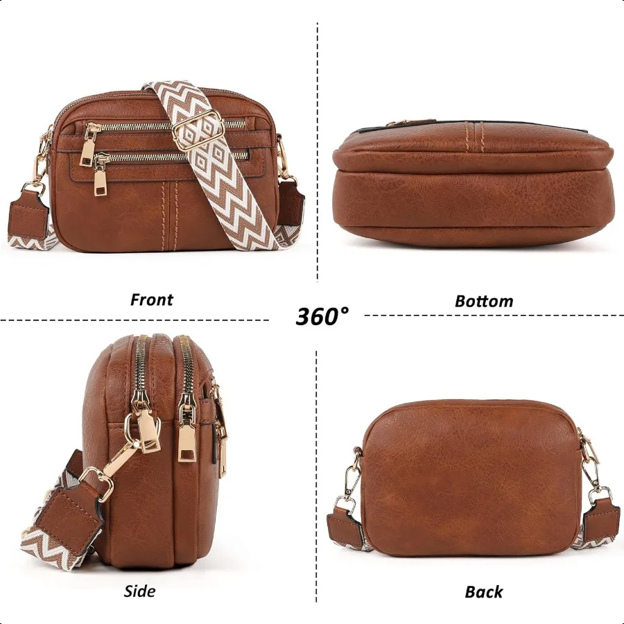 حقائب كروس للنساء 6 جيوب محافظ للنساء حقائب يد جلدية نباتية حقيبة كتف للتسوق أثناء السفر