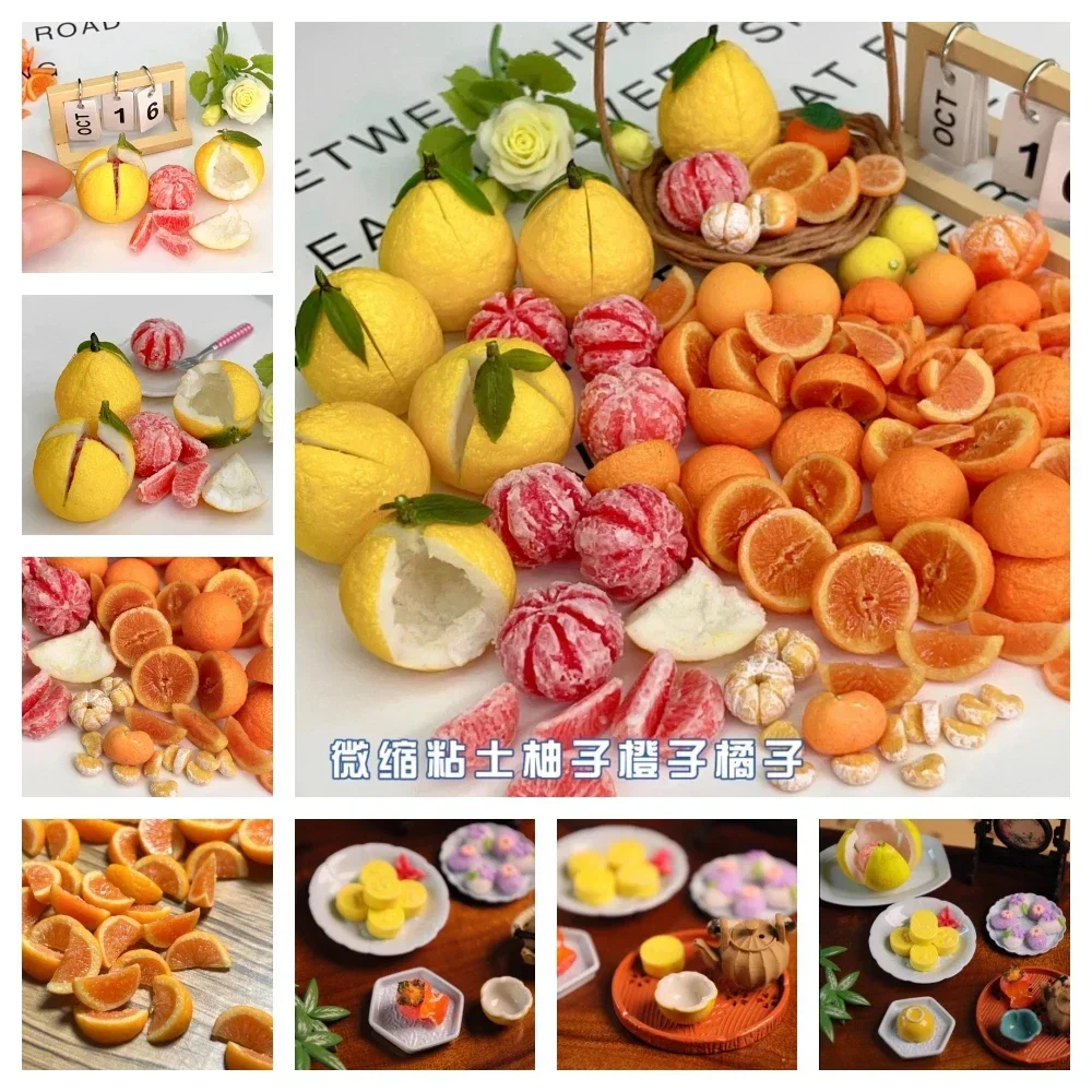 1/12 Miniature Pastry Clay Butterfly Crisp Mung Bean Cake Dessert Plate Doll House Accessories Grapefruit Fruit Plate Model Bjd