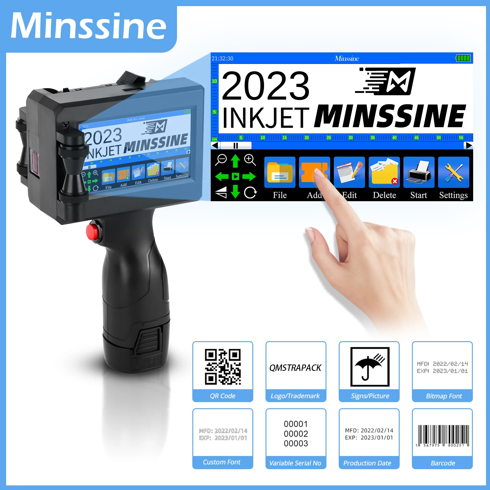 

Portable 12.7mm Handheld Inkjet Printer QR Barcode Batch Number Logo Expiry Date Label Printer Gun 25 Languages Non-encrypted