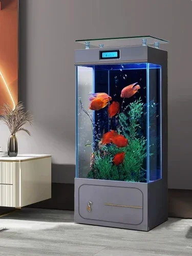 Acquario da pavimento Super bianco per uso domestico luce filtro posteriore di lusso a parete acquario verticale globo di pesce