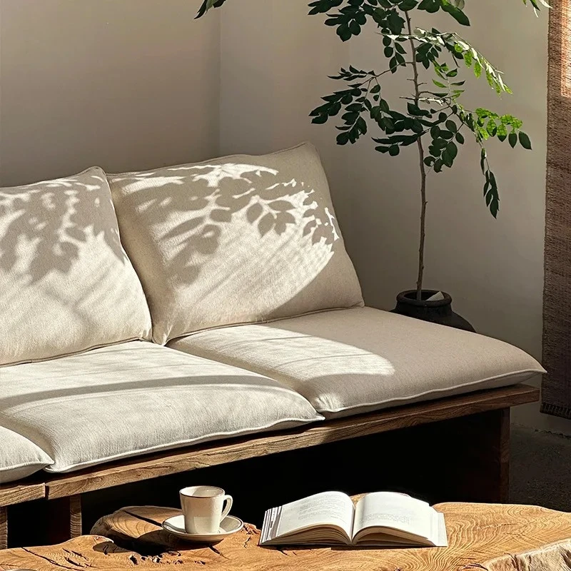 

Retro Style Fabric Sofa Combination with Old - Wood Accents for Living Rooms, Designed for Small Apartments