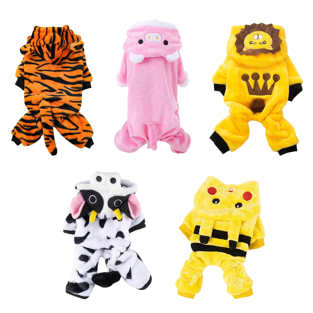 Colección de disfraces de invierno premium para mascotas: adorable cerdo, tigre, Pikachu, león, vaca, trajes de felpa con diseño de cuatro patas