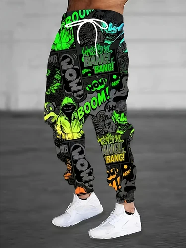 Imagen 2 del producto Pantalones casuales con cordón a la moda para hombre, pantalones cómodos con estampado único de Hip-Hop en 3D, pantalones de chándal holgados de estilo callejero a la moda para hombre
