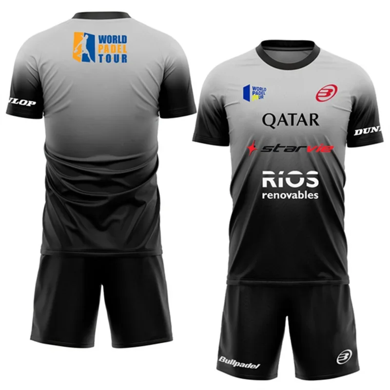 Fato de treinamento masculino em padel, shorts gradiente avançado e conjunto de camiseta esportiva de secagem rápida, novo conjunto de duas peças,